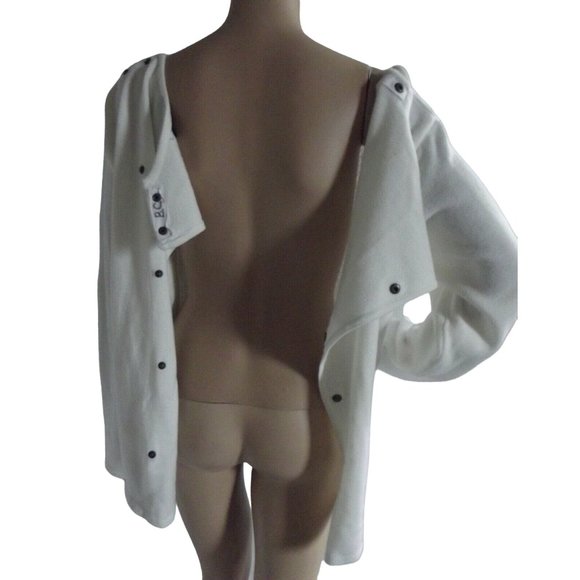 Knit Minded Cardigan Sweater Medium White Cable button front M open snap back - Picture 9 of 12